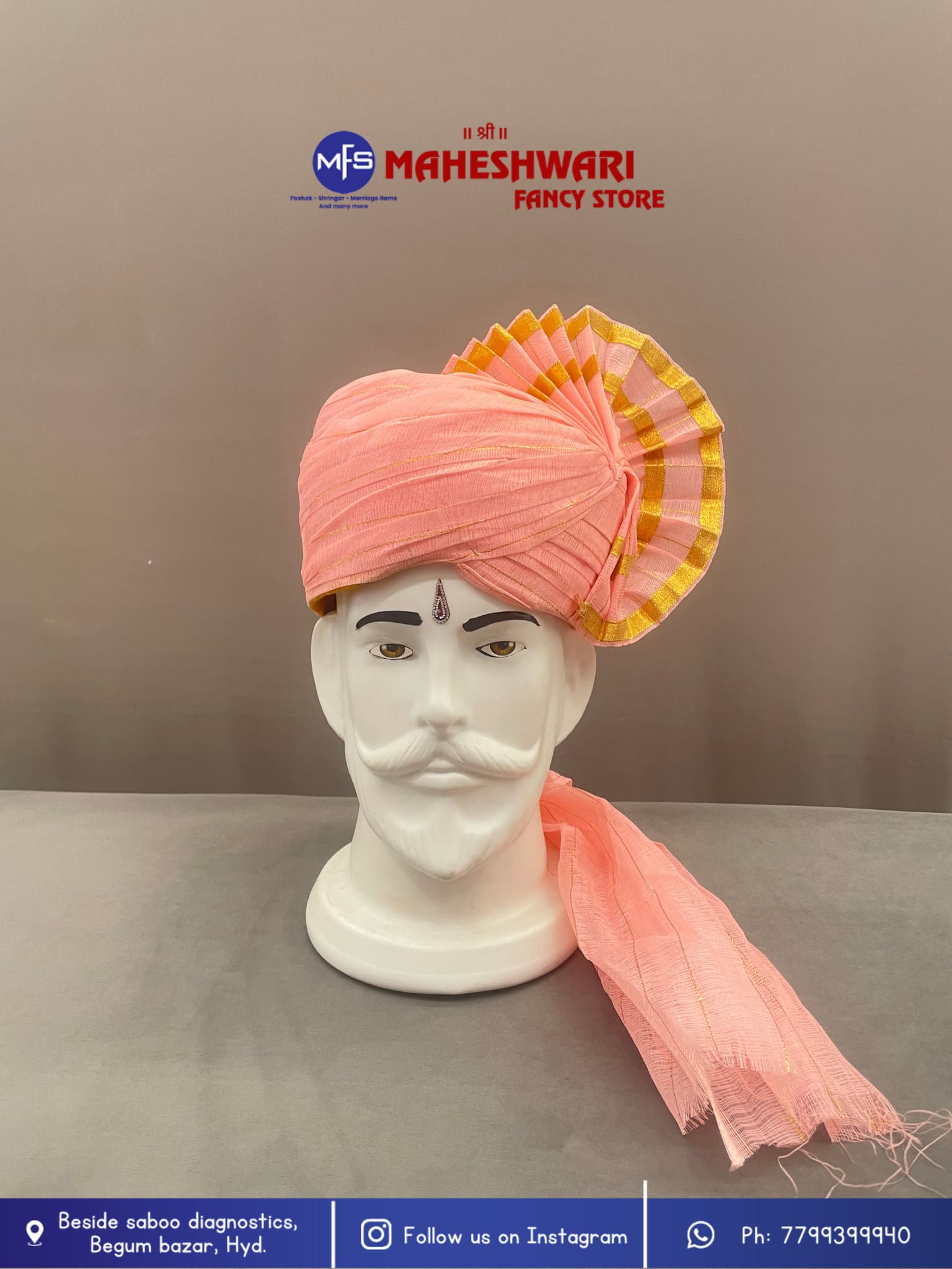 Gajri Peach Turra Barati Pagdi Fabric